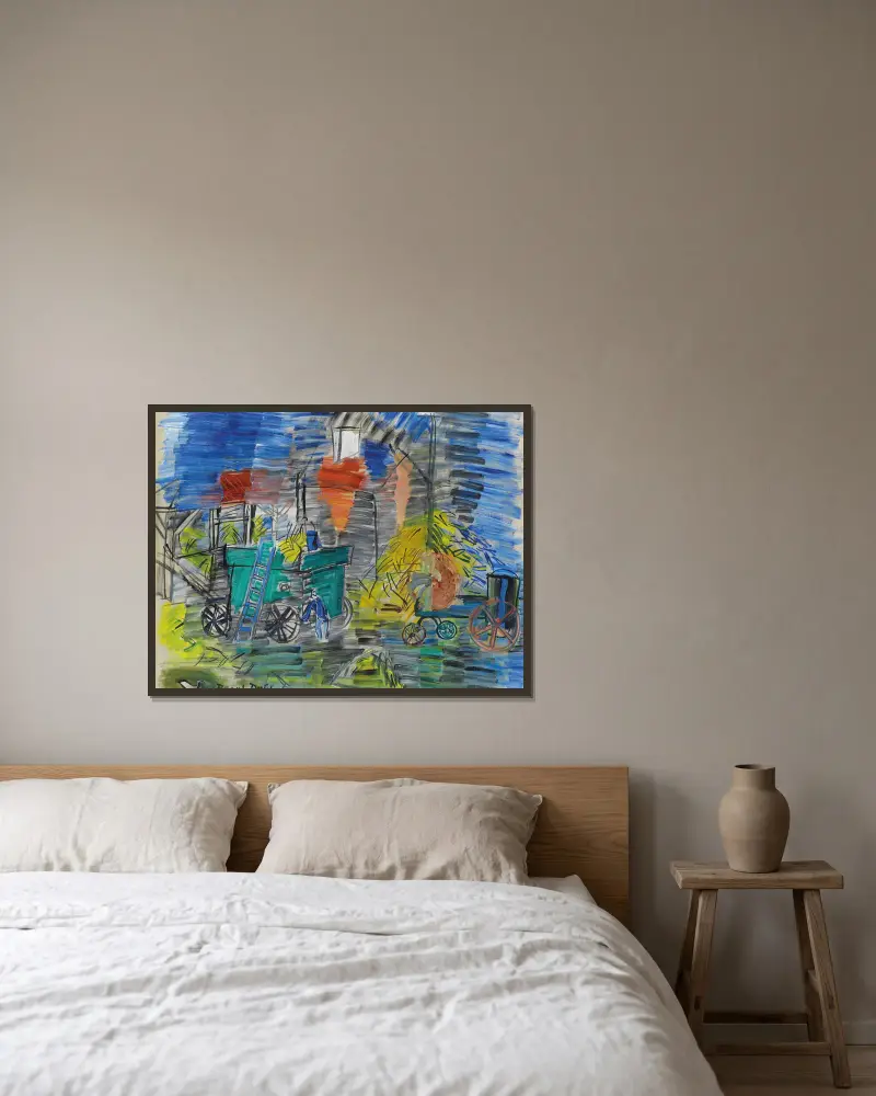 Blå tröskning av Raoul Dufy inramad på en vägg