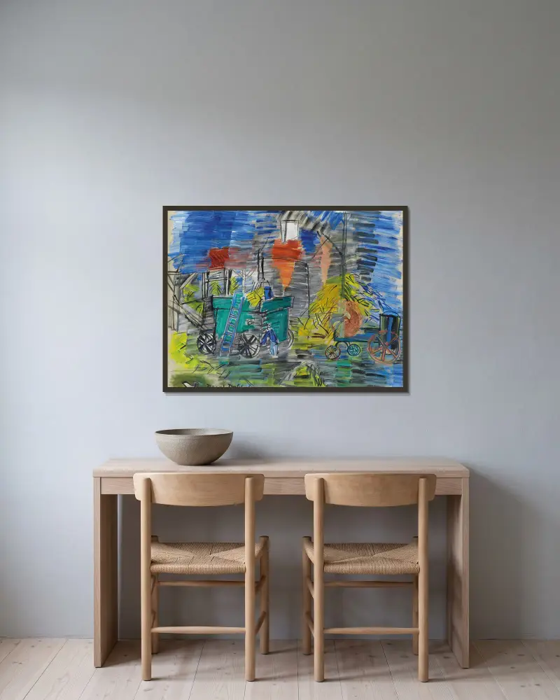 Blå tröskning av Raoul Dufy inramad på en vägg