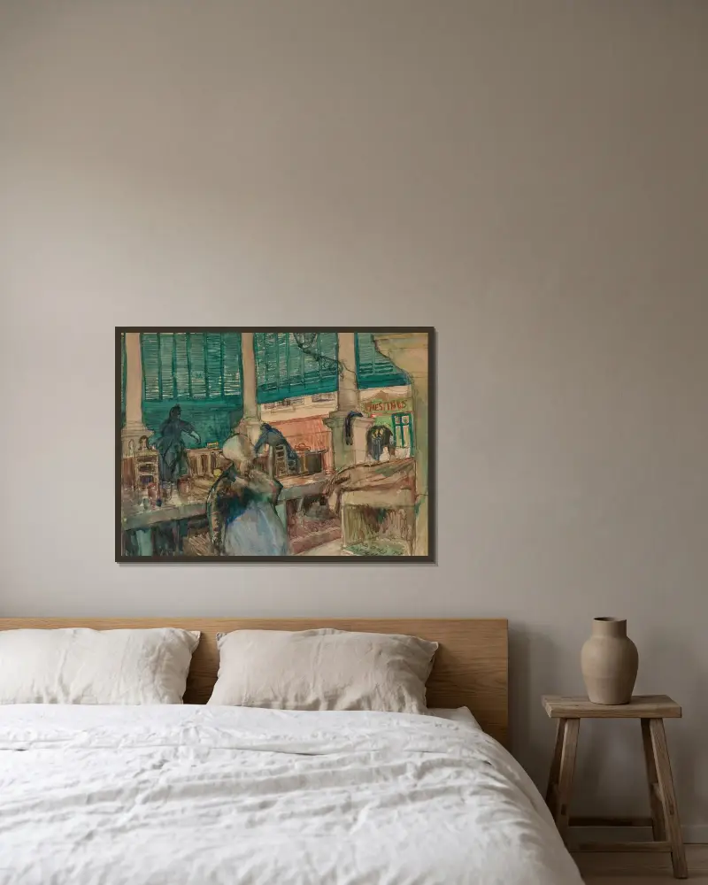 Marknaden i Marseille av Raoul Dufy inramad på en vägg