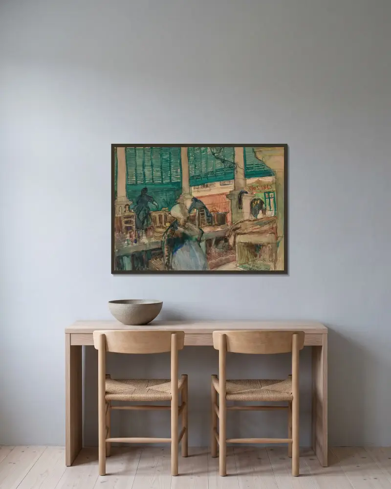 Marknaden i Marseille av Raoul Dufy inramad på en vägg