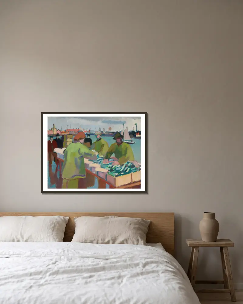 Le marché aux poissons av Raoul Dufy inramad på en vägg