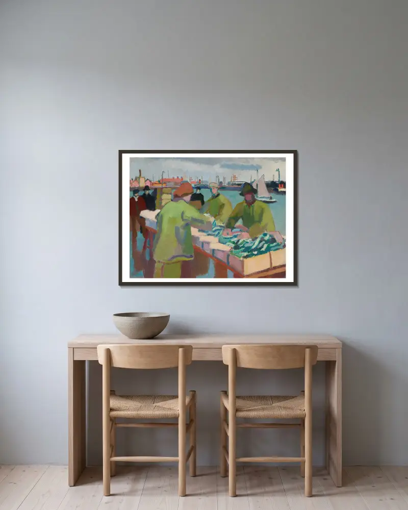 Le marché aux poissons av Raoul Dufy inramad på en vägg