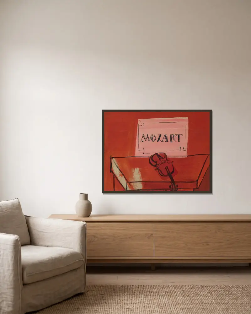Le petit Mozart av Raoul Dufy inramad på en vägg
