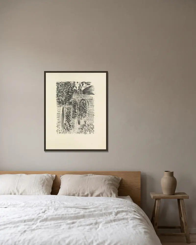 Den mördade poeten Pl.02 av Raoul Dufy inramad på en vägg