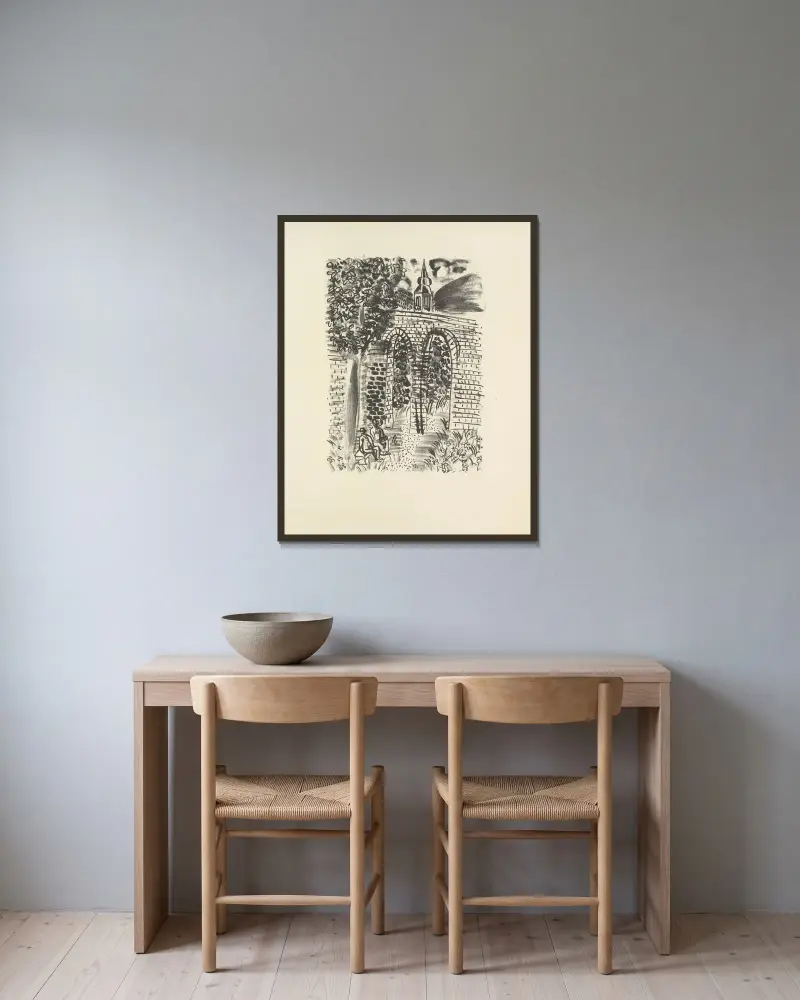 Den mördade poeten Pl.02 av Raoul Dufy inramad på en vägg