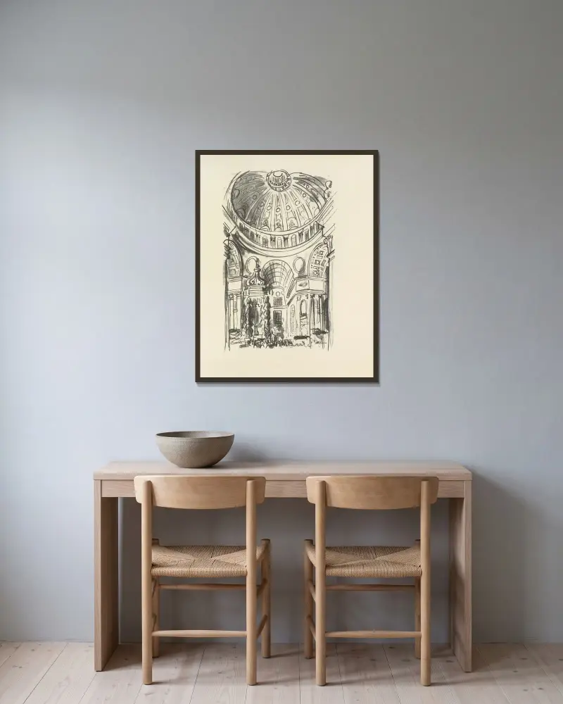 Den mördade poeten Pl.05 av Raoul Dufy inramad på en vägg