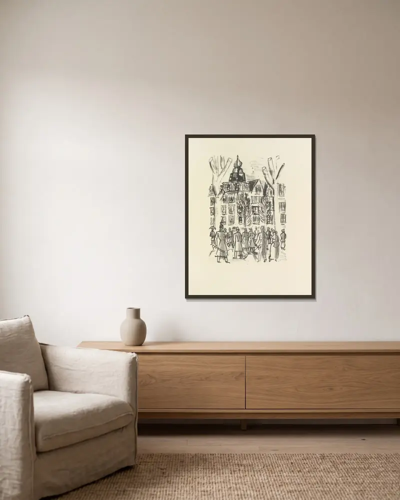Den mördade poeten pl. 06 av Raoul Dufy inramad på en vägg