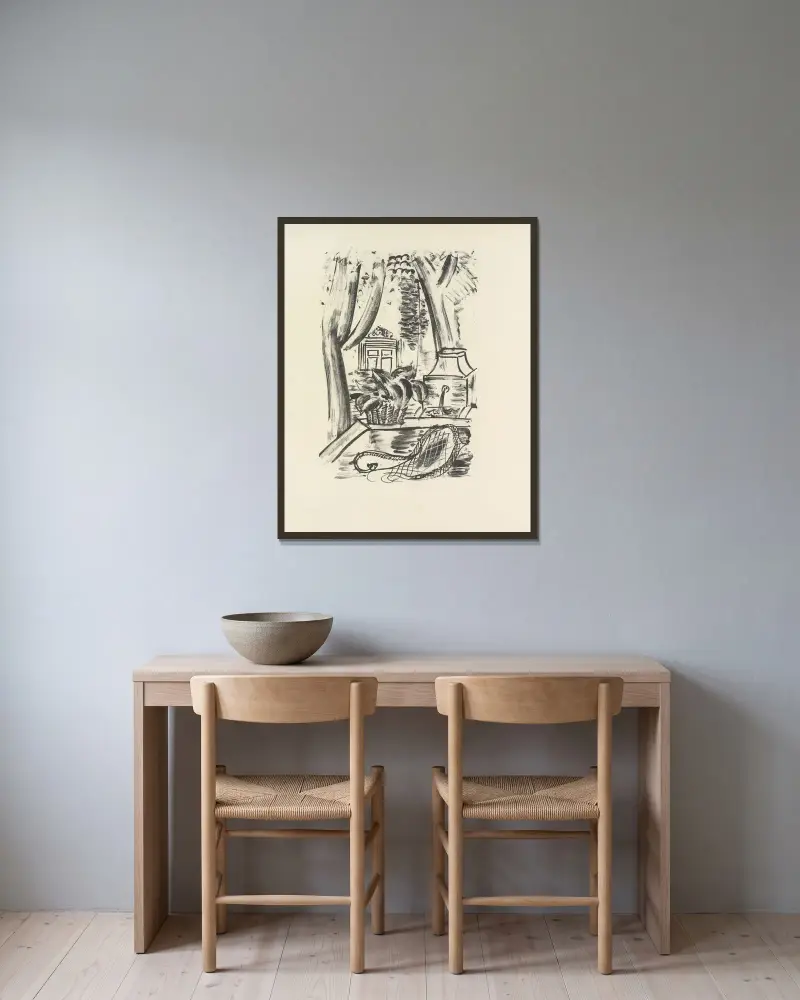 Den mördade poeten Pl.09 av Raoul Dufy inramad på en vägg