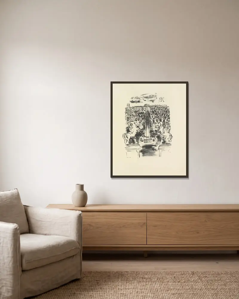 Den mördade poeten Pl.16 av Raoul Dufy inramad på en vägg
