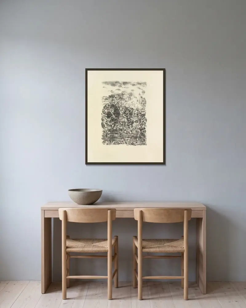Den mördade poeten Pl.18 av Raoul Dufy inramad på en vägg