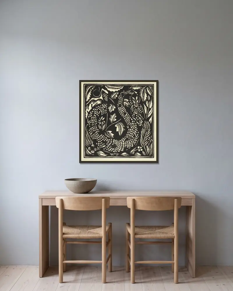 Le serpent (Ormen) av Raoul Dufy inramad på en vägg