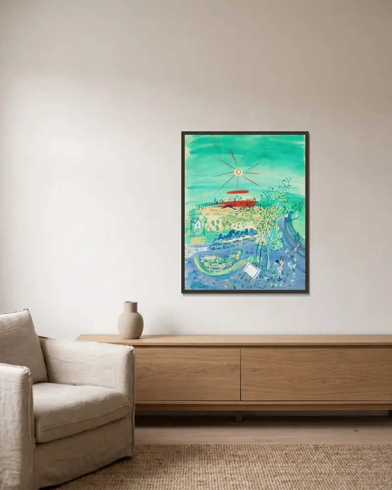 Le train bleu av Raoul Dufy inramad på en vägg