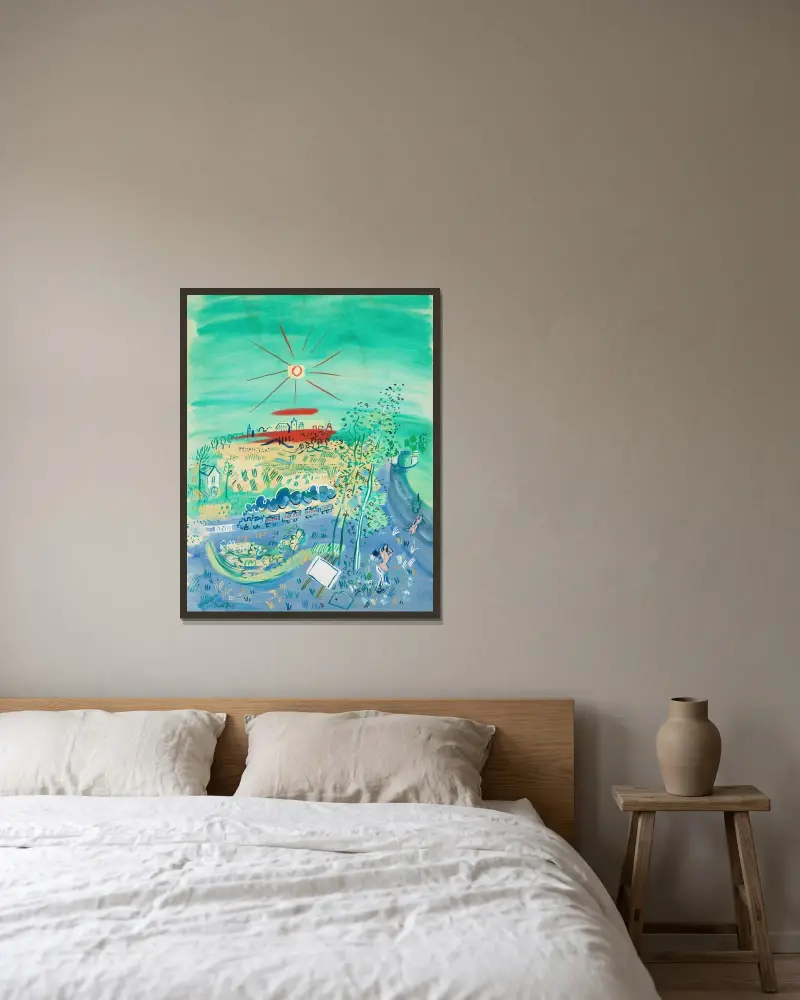 Le train bleu av Raoul Dufy inramad på en vägg