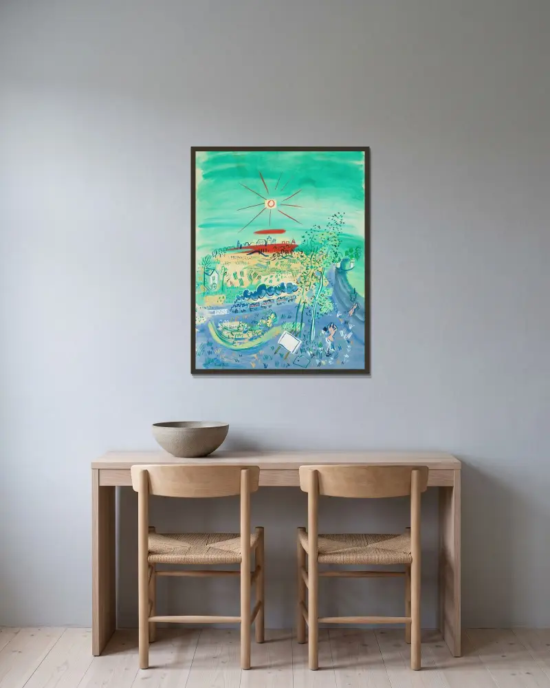 Le train bleu av Raoul Dufy inramad på en vägg