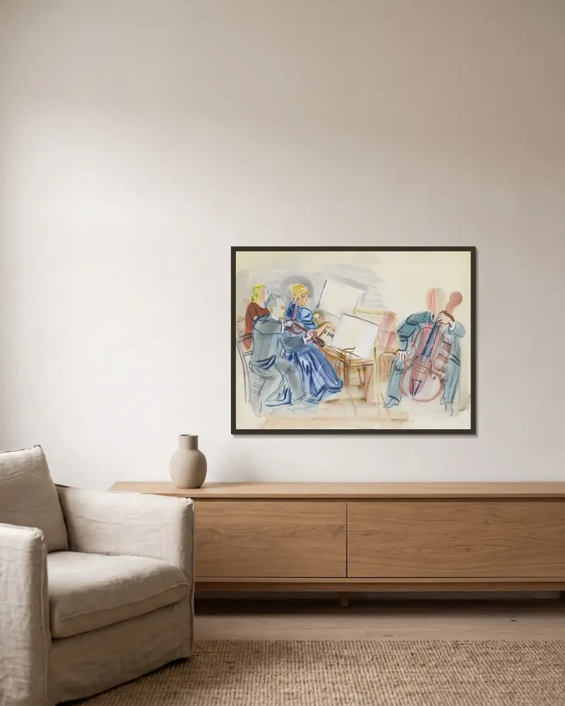 Le Trio Casals av Raoul Dufy inramad på en vägg