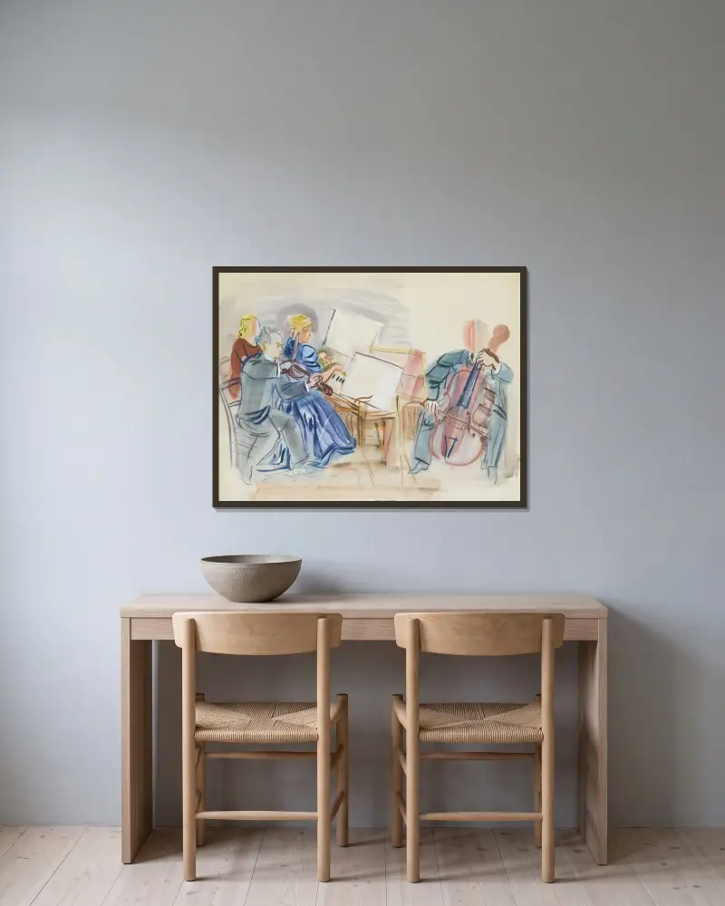 Le Trio Casals av Raoul Dufy inramad på en vägg