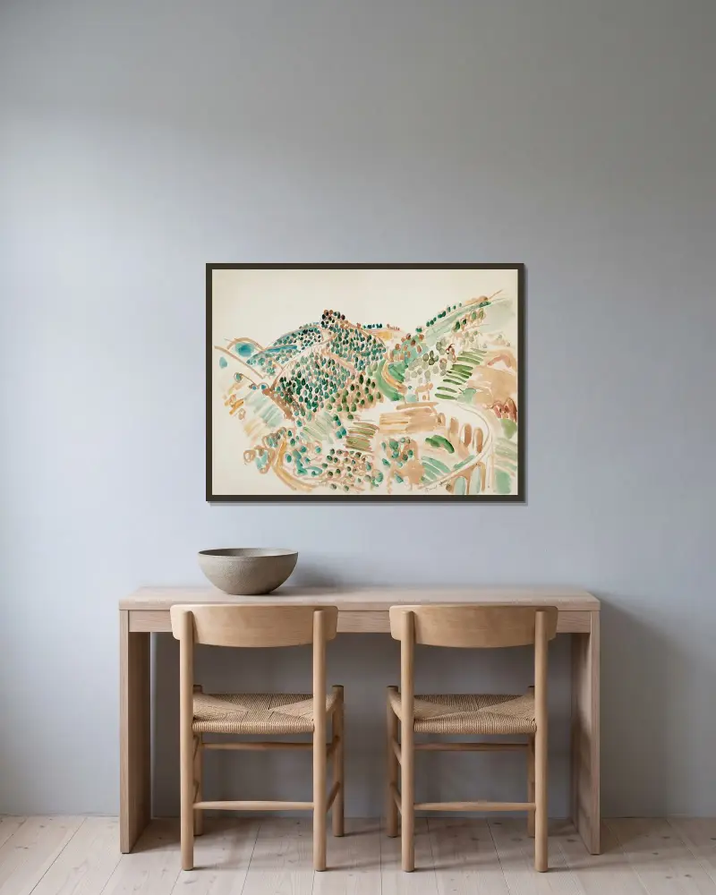 Viadukten i Vence av Raoul Dufy inramad på en vägg
