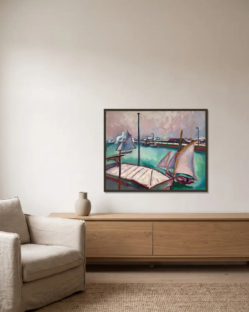 Båtarna av Raoul Dufy inramad på en vägg
