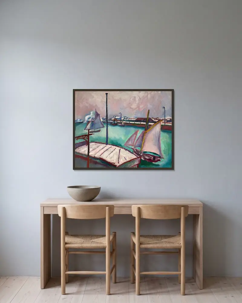 Båtarna av Raoul Dufy inramad på en vägg