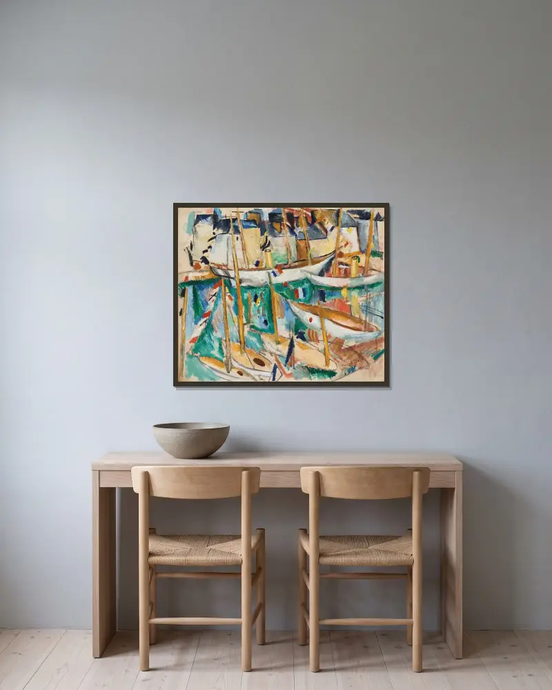 Båtarna av Raoul Dufy inramad på en vägg