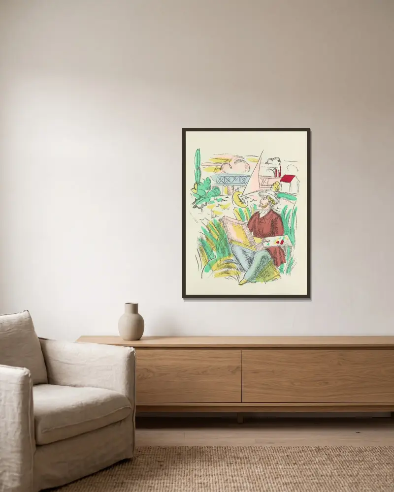 Madrigaux pl 14 av Raoul Dufy inramad på en vägg