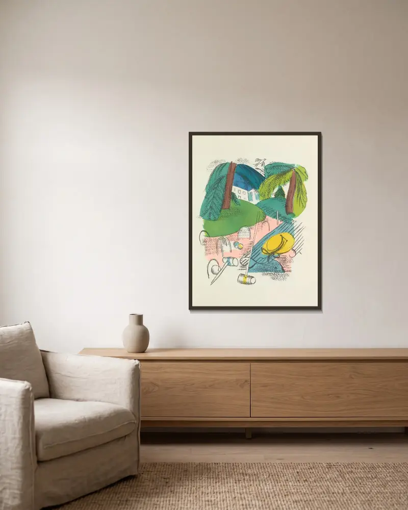 Madrigaux pl 5 av Raoul Dufy inramad på en vägg