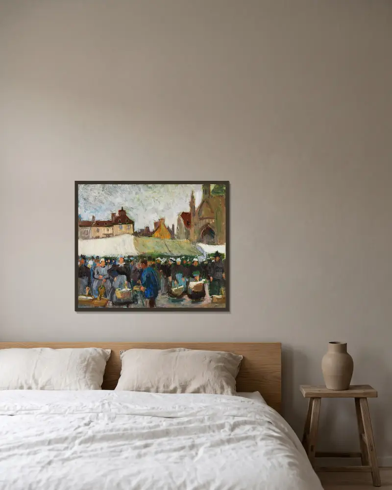 Marknad i Falaise av Raoul Dufy inramad på en vägg