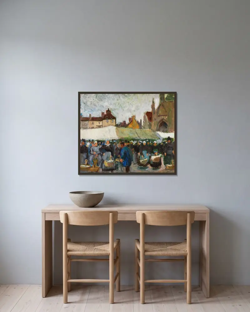 Marknad i Falaise av Raoul Dufy inramad på en vägg