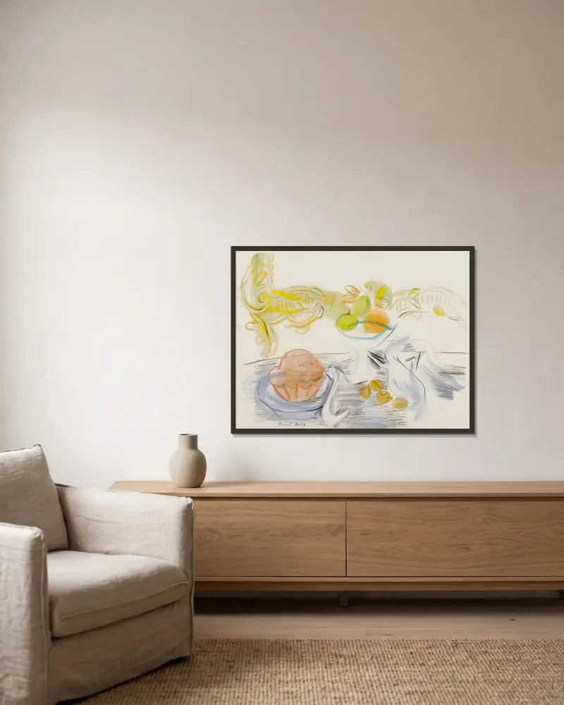 Stillleben mit Brioche und Walnüssen von Raoul Dufy gerahmt an einer Wand