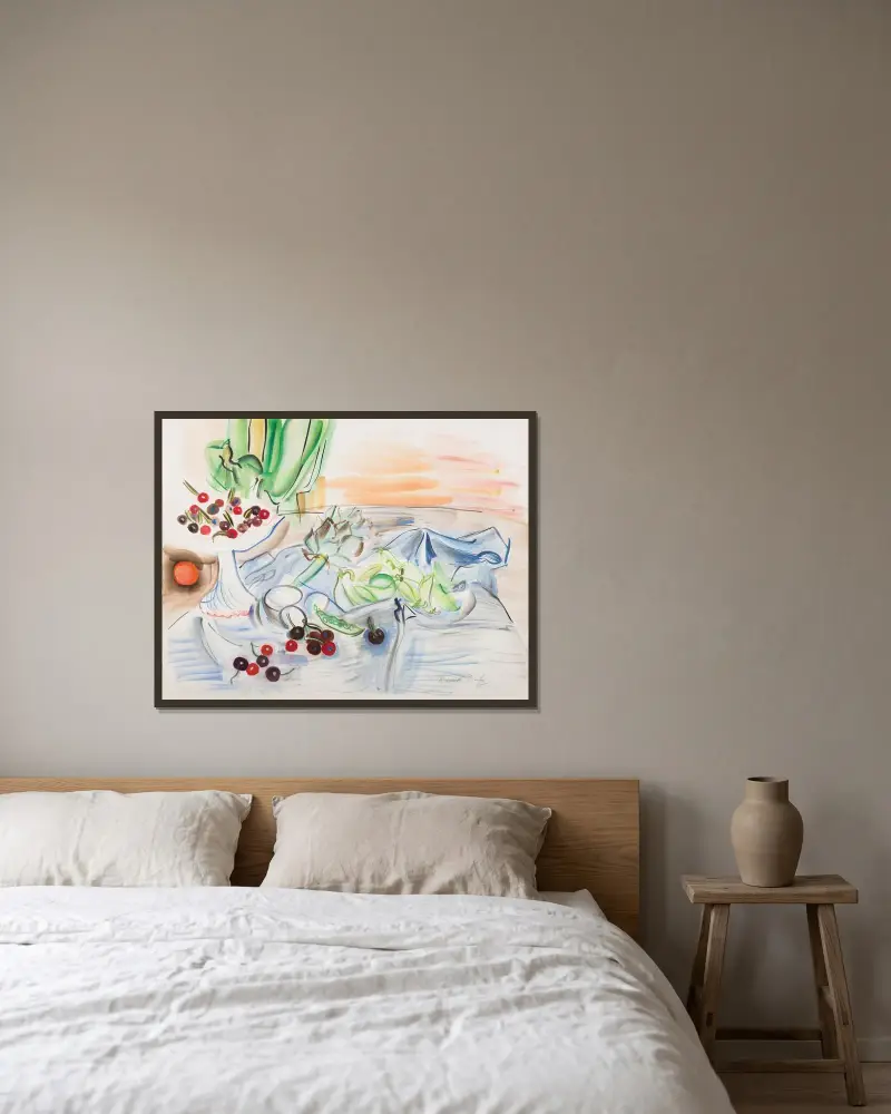 Stilleben med kronärtskocka av Raoul Dufy inramad på en vägg