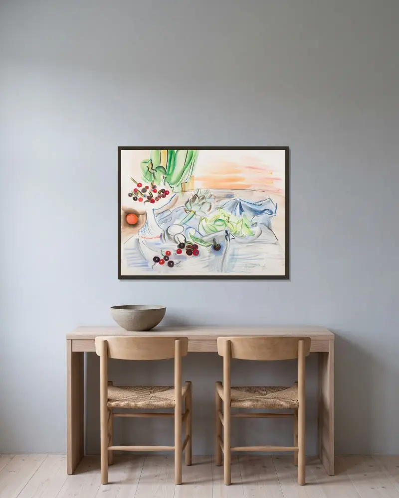 Stilleben med kronärtskocka av Raoul Dufy inramad på en vägg