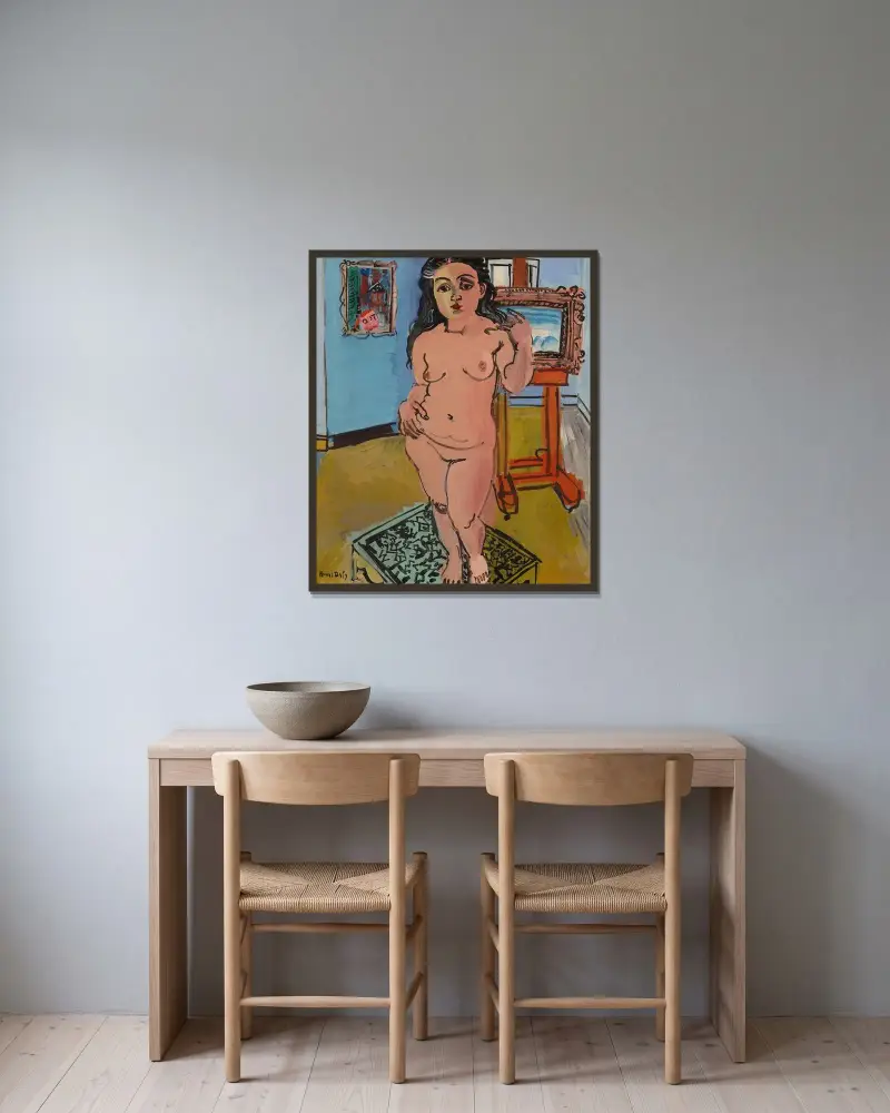 Akt vid staffliet av Raoul Dufy inramad på en vägg