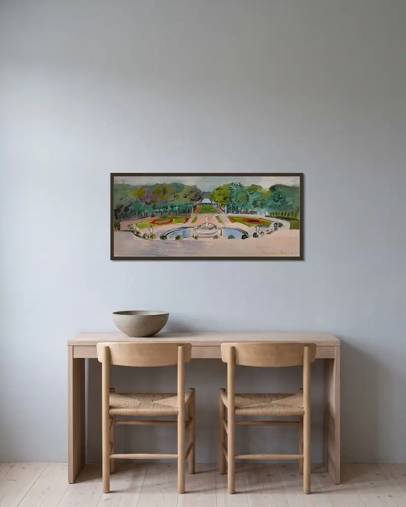 Parc de Versailles av Raoul Dufy inramad på en vägg