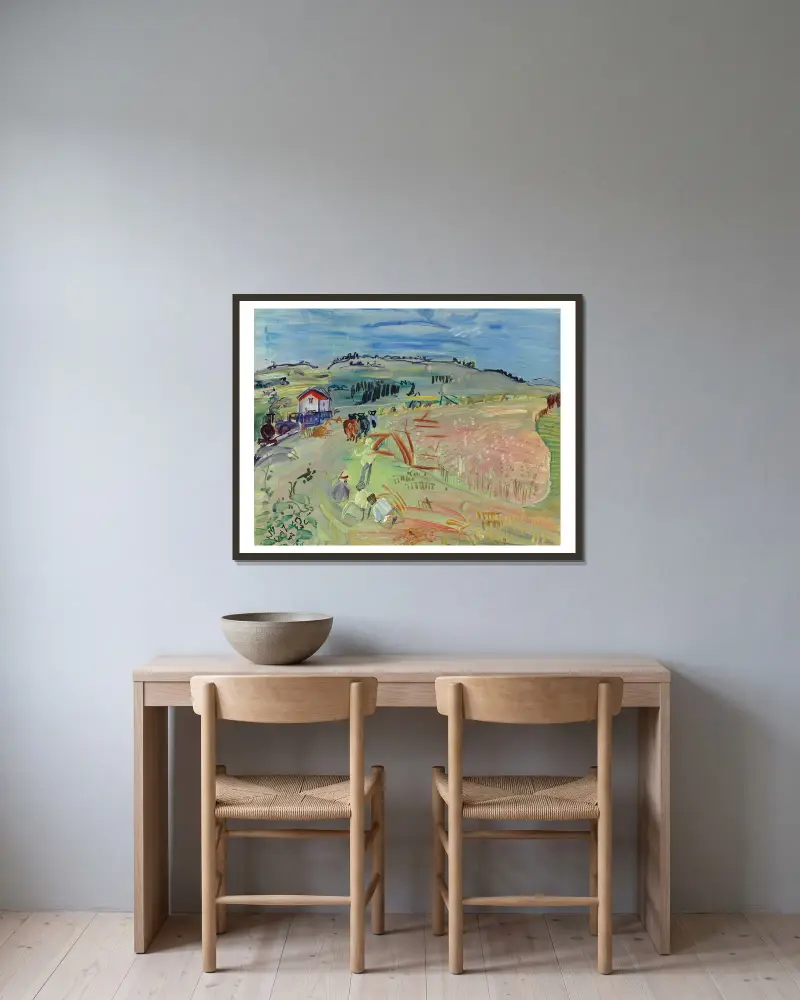 Paysage au champ de blé aux bœufs av Raoul Dufy inramad på en vägg