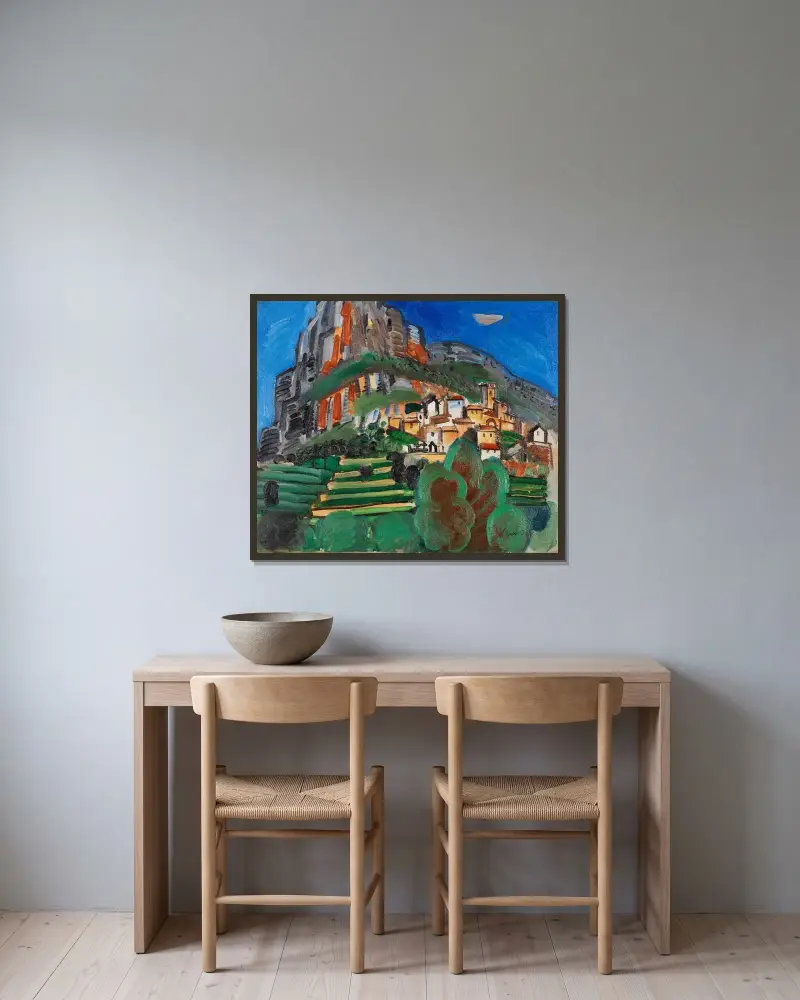Landskap från Saint-Jeannet av Raoul Dufy inramad på en vägg