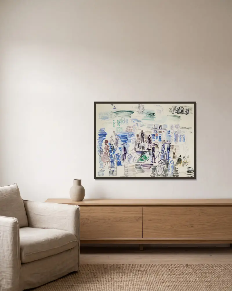 Personnages sur la plage av Raoul Dufy inramad på en vägg