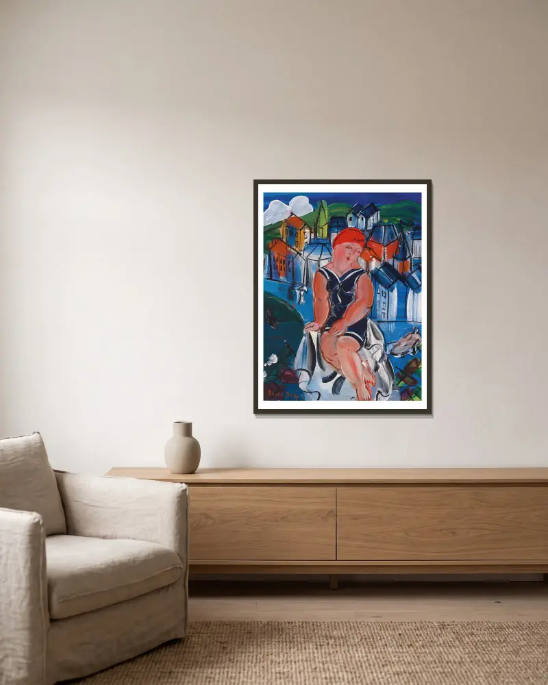Petite baigneuse à Sainte-Adresse av Raoul Dufy inramad på en vägg