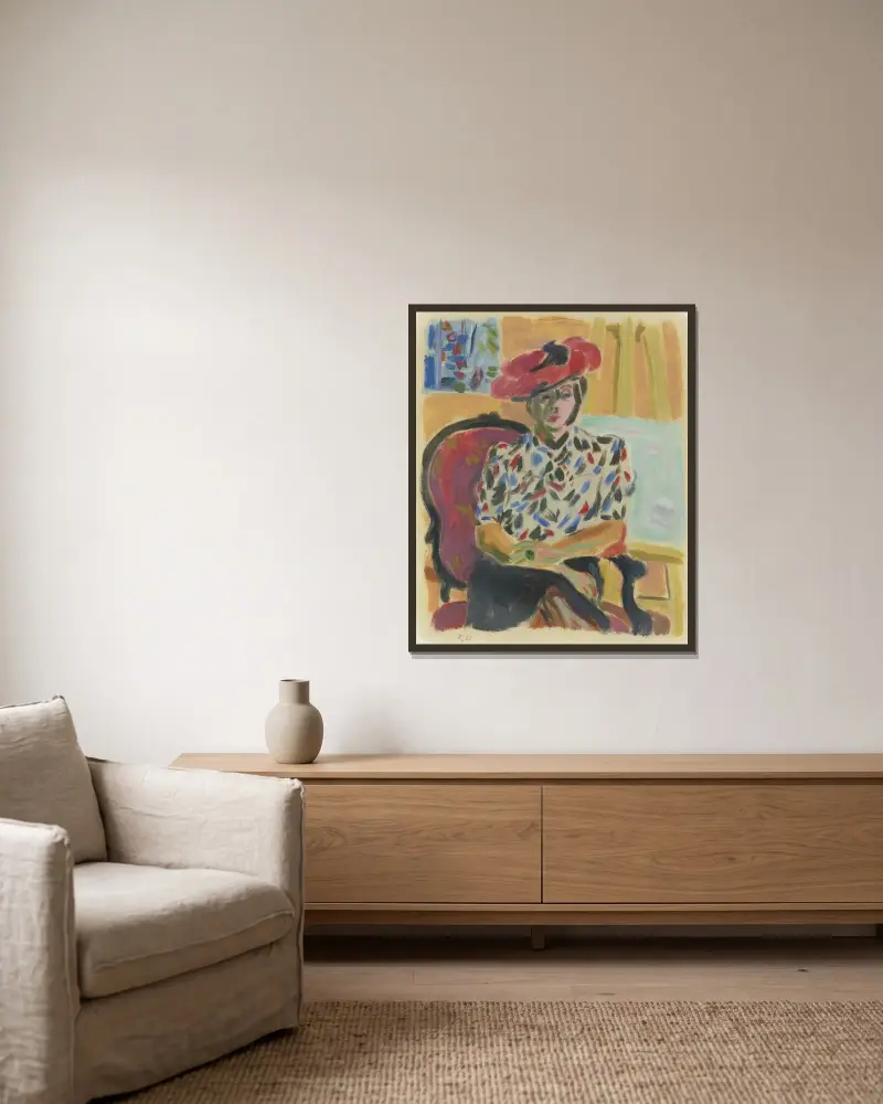 Porträtt av Berthe av Raoul Dufy inramad på en vägg