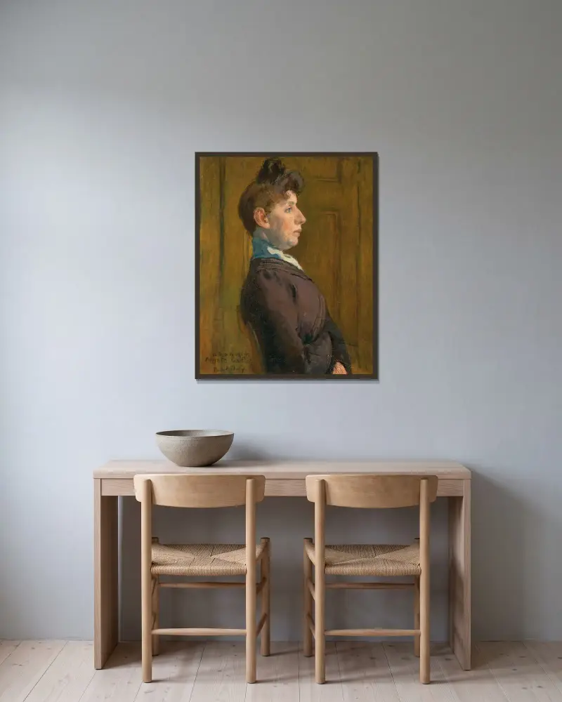 Kvinnopporträtt i profil av Raoul Dufy inramad på en vägg