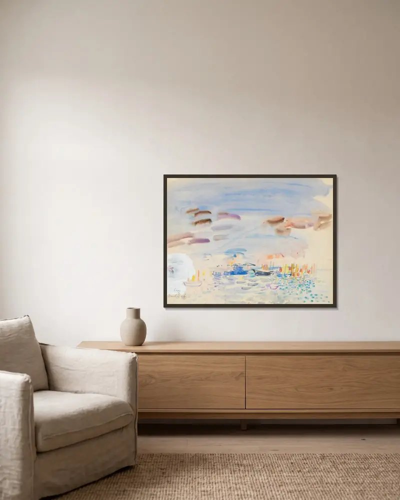 Segeltävling i Cowes av Raoul Dufy inramad på en vägg