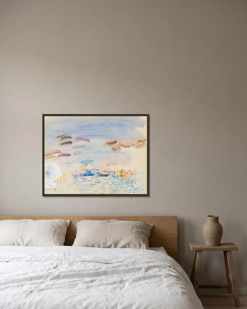 Segeltävling i Cowes av Raoul Dufy inramad på en vägg