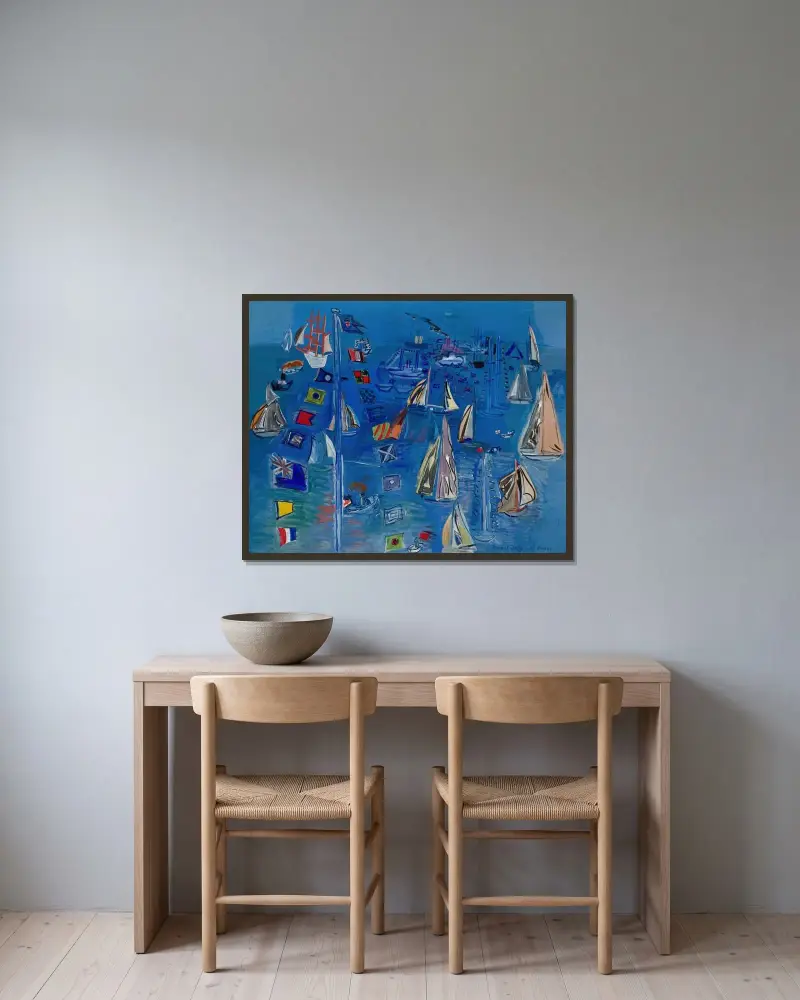 Regattor i Cowes av Raoul Dufy inramad på en vägg