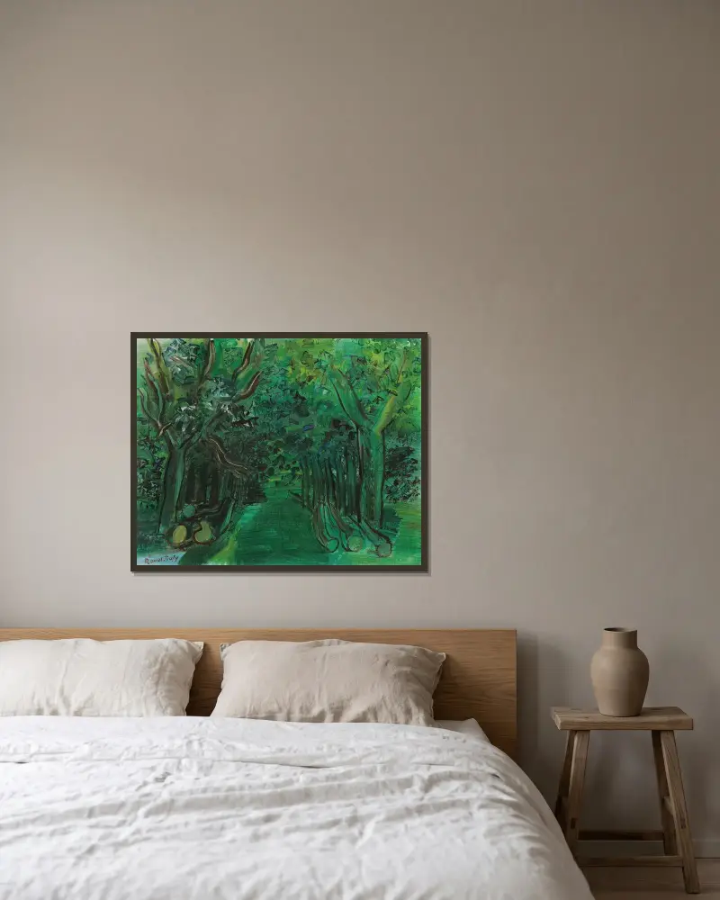 Väg genom skog av Raoul Dufy inramad på en vägg