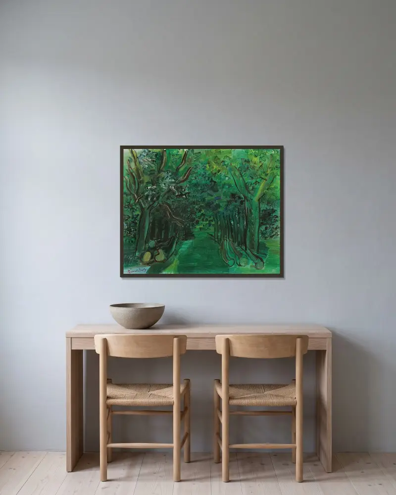 Väg genom skog av Raoul Dufy inramad på en vägg