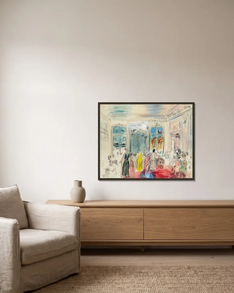 En visning hos Schiaparelli av Raoul Dufy inramad på en vägg