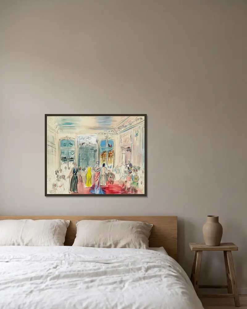 En visning hos Schiaparelli av Raoul Dufy inramad på en vägg
