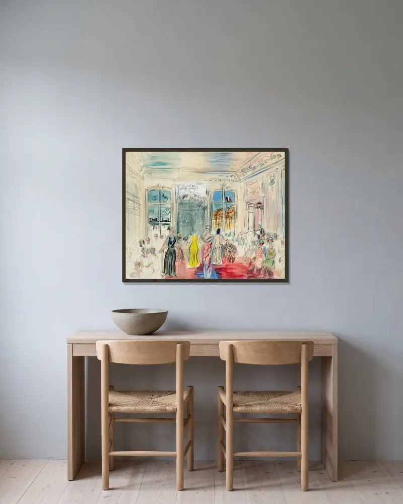 En visning hos Schiaparelli av Raoul Dufy inramad på en vägg