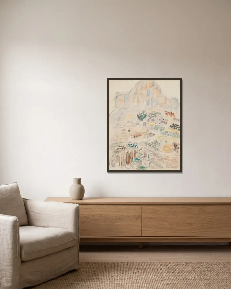 Vy av Vence vid foten av Saint-Jeannet av Raoul Dufy inramad på en vägg