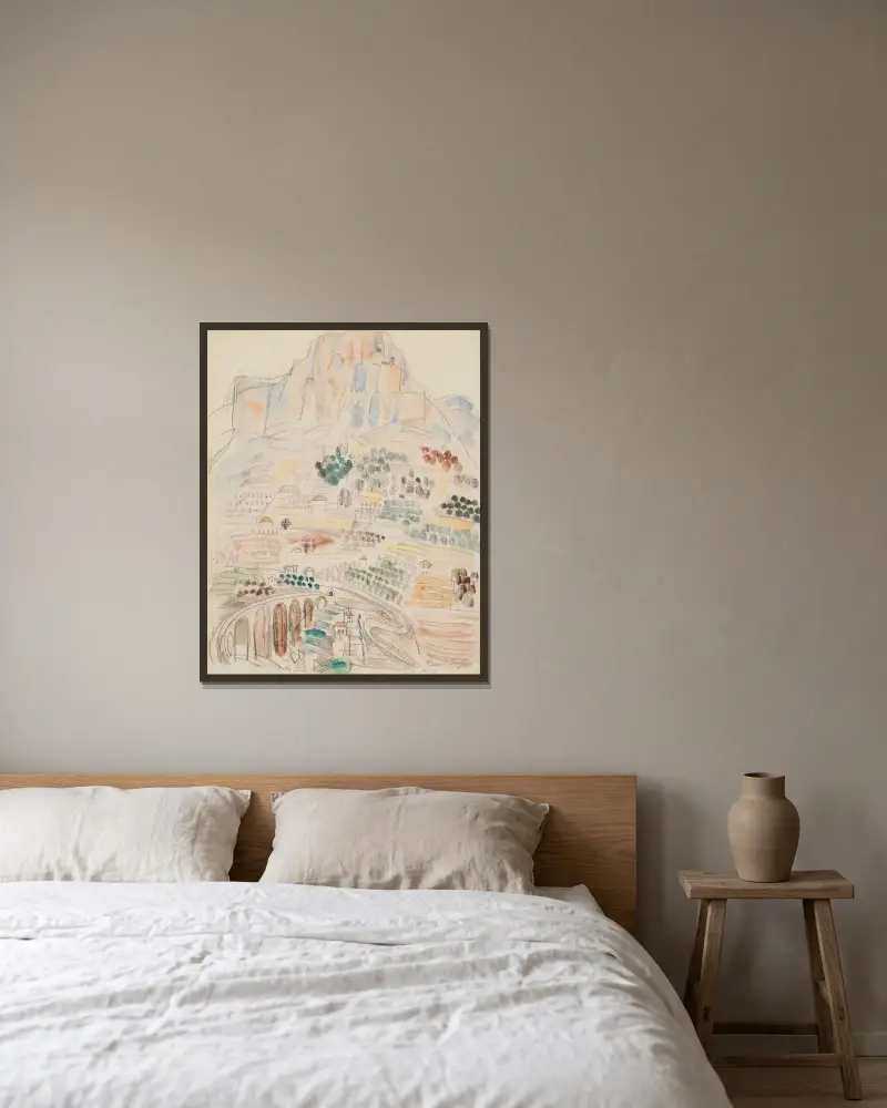 Vy av Vence vid foten av Saint-Jeannet av Raoul Dufy inramad på en vägg