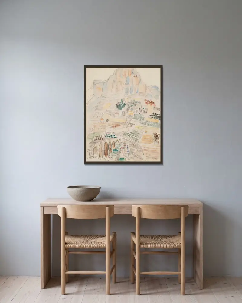 Vy av Vence vid foten av Saint-Jeannet av Raoul Dufy inramad på en vägg